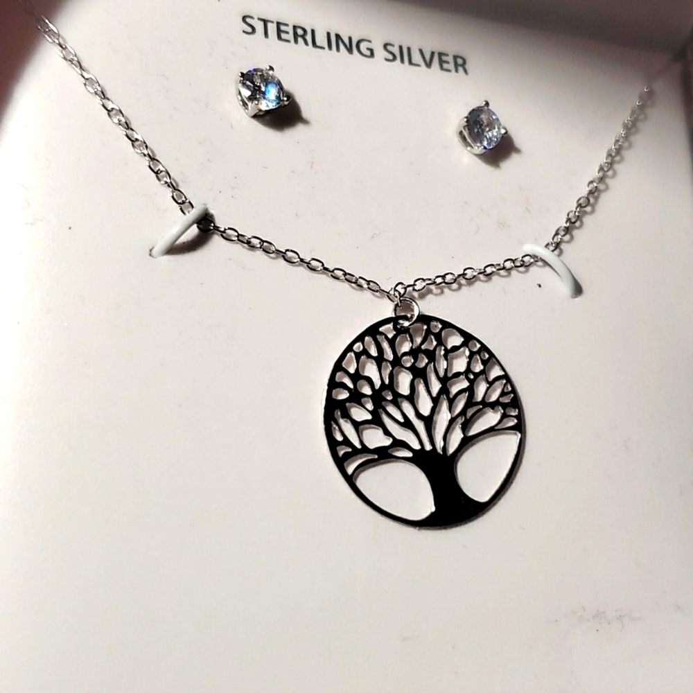 Sterling Silver Tree of Life Necklace and Studs